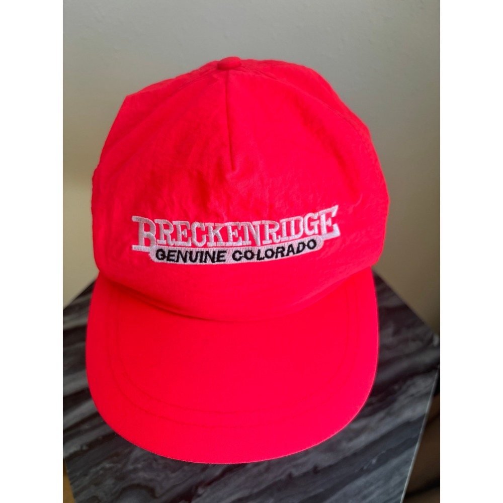 Vintage Breckenridge Colorado Hat Neon Pink Nylon Strapback Ski Country Imports‎